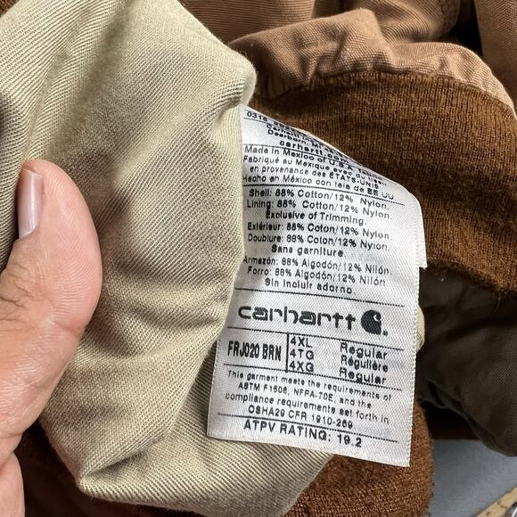 Carhartt Jacket Mens 4XL Brown Flame Resistant Bomber Full Zip Bomber Workwear - Picture 6 of 8